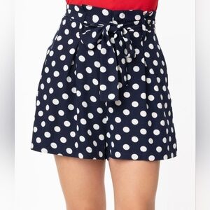 Unique Vintage | Navy Blue & White Polka Dot Kelly Shorts - Size M (6-8)